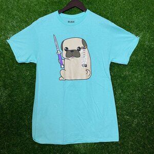 Black Matter, Pug, Knife, Graphic, Cartoon T-shirt, size Large